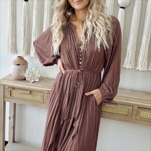 Fallen Leaves Maxi Dress Color Mocha Medium